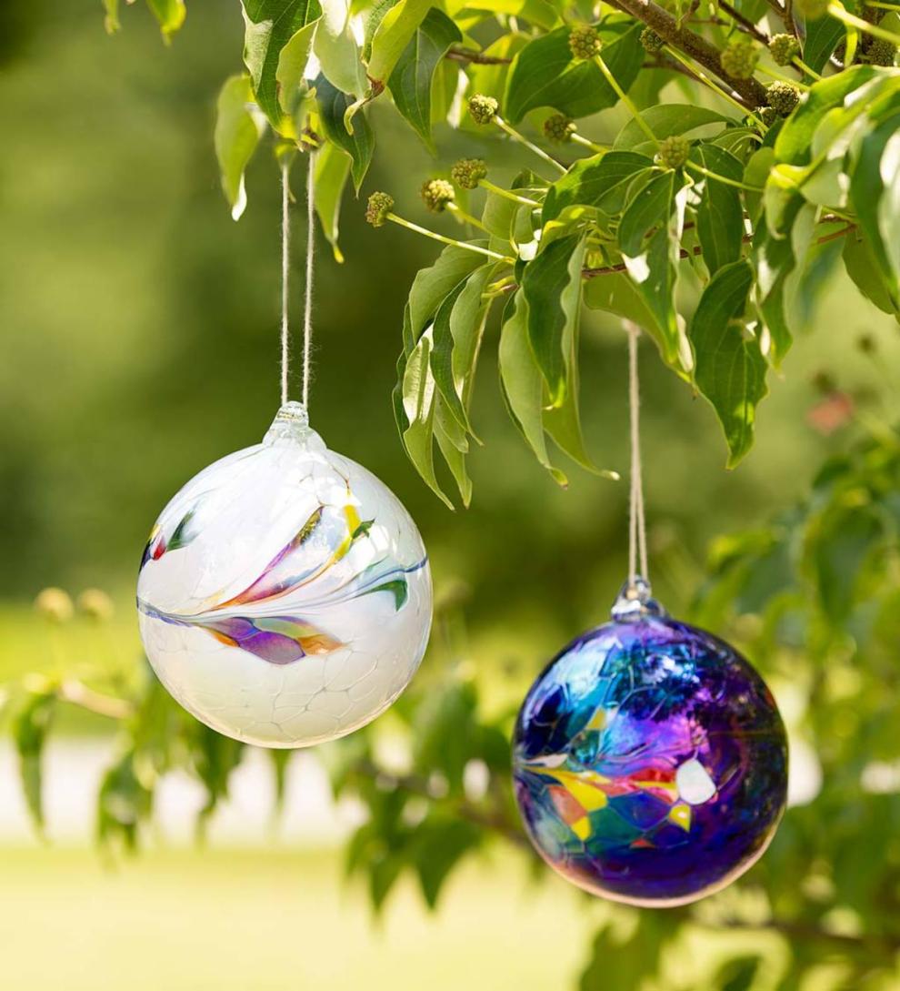 Plow &amp; Hearth Home Accents | Indoor Living Individually Hand-Blown Glass Globe Holiday Ornament - Blue