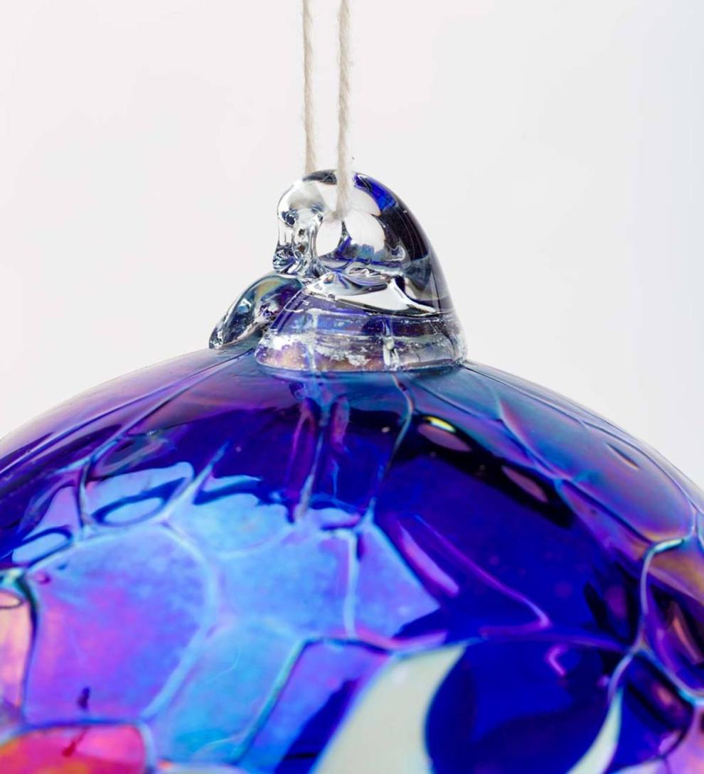 Plow &amp; Hearth Home Accents | Indoor Living Individually Hand-Blown Glass Globe Holiday Ornament - Blue