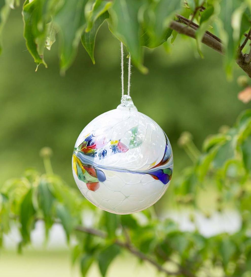 Plow &amp; Hearth Home Accents | Indoor Living Individually Hand-Blown Glass Globe Holiday Ornament - Blue