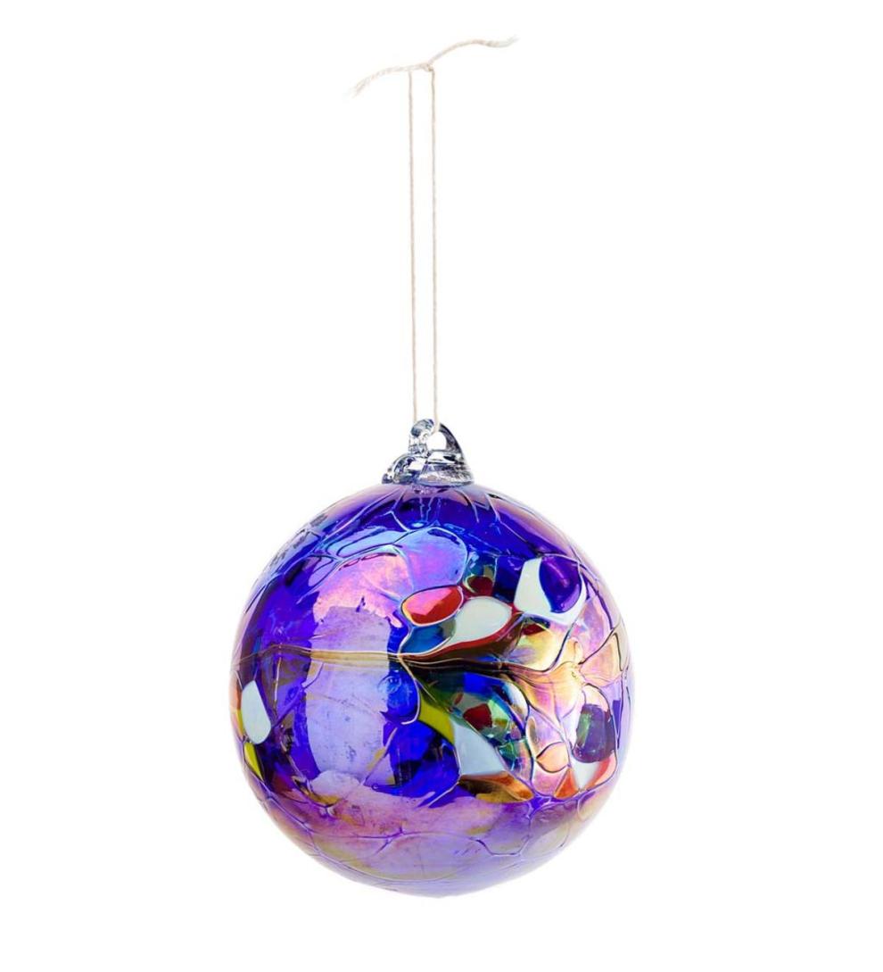 Plow &amp; Hearth Home Accents | Indoor Living Individually Hand-Blown Glass Globe Holiday Ornament - Blue