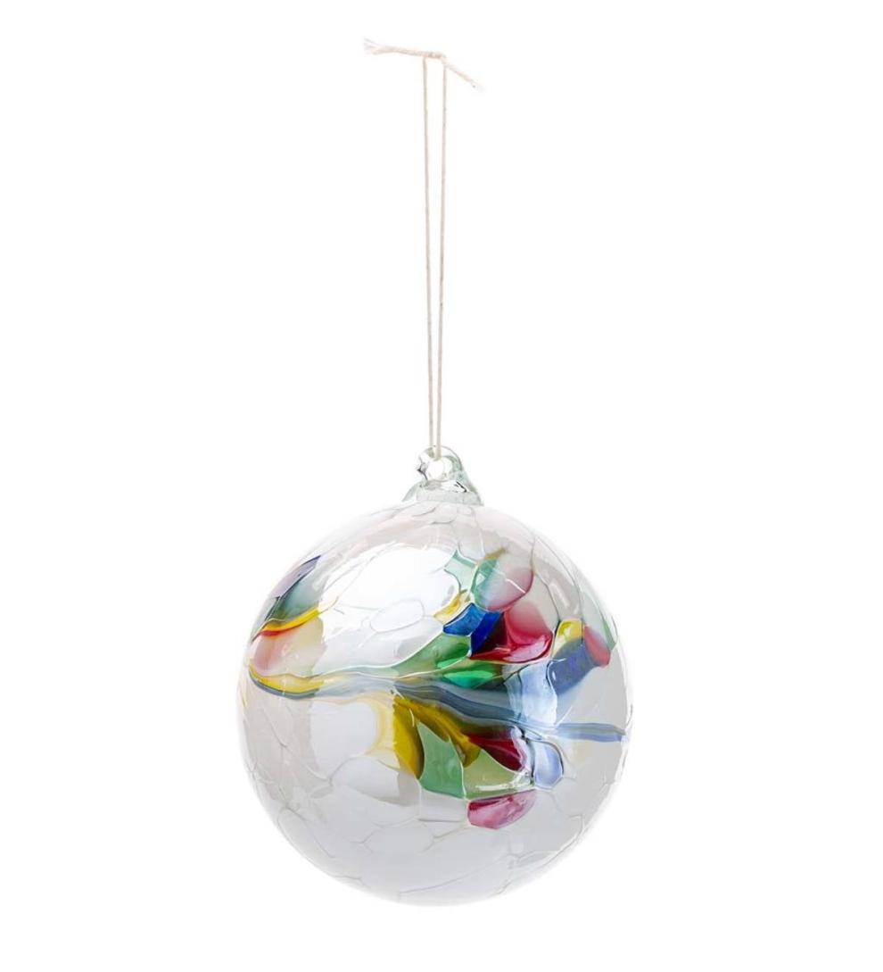 Plow &amp; Hearth Home Accents | Indoor Living Individually Hand-Blown Glass Globe Holiday Ornament - Blue