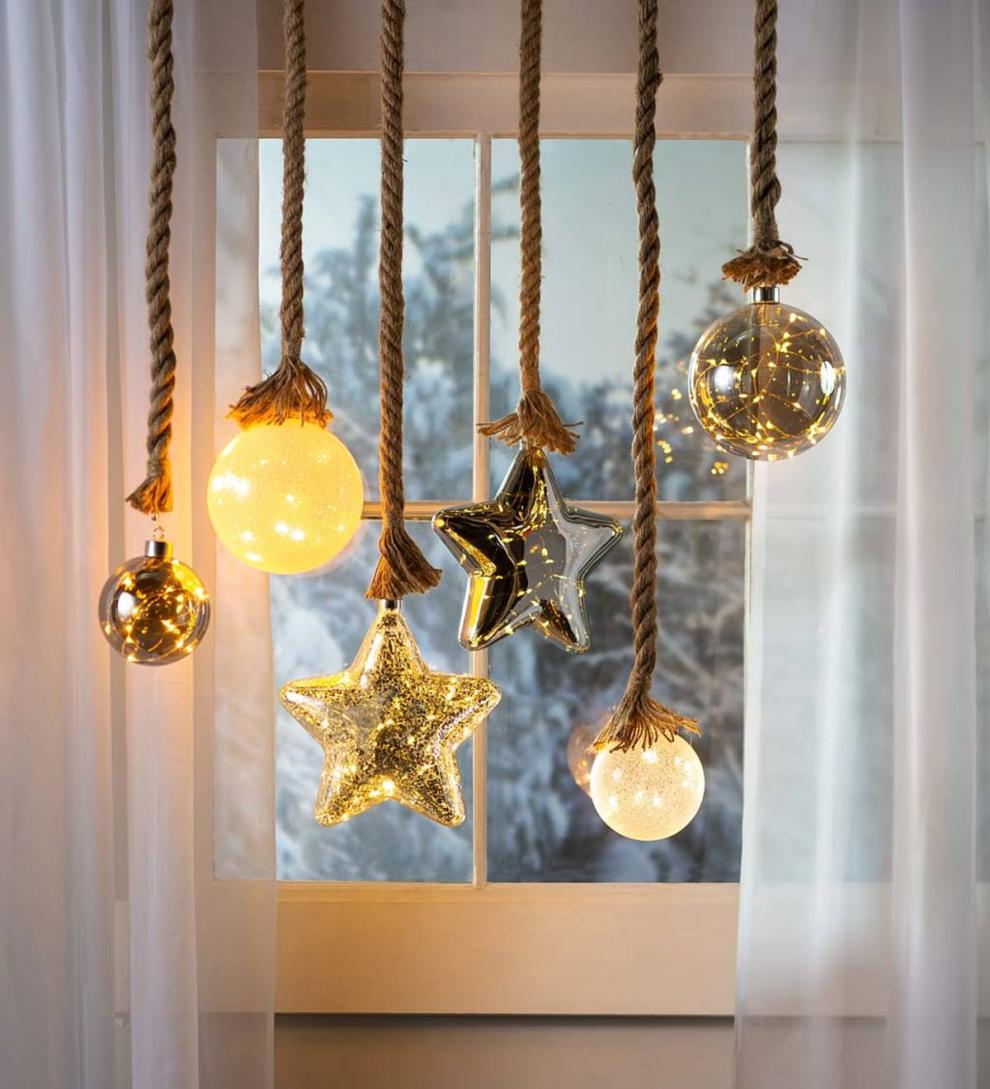Plow &amp; Hearth Home Accents | Indoor Living Indoor Lighted Ornaments With Hanging Rope And Integrated Timer