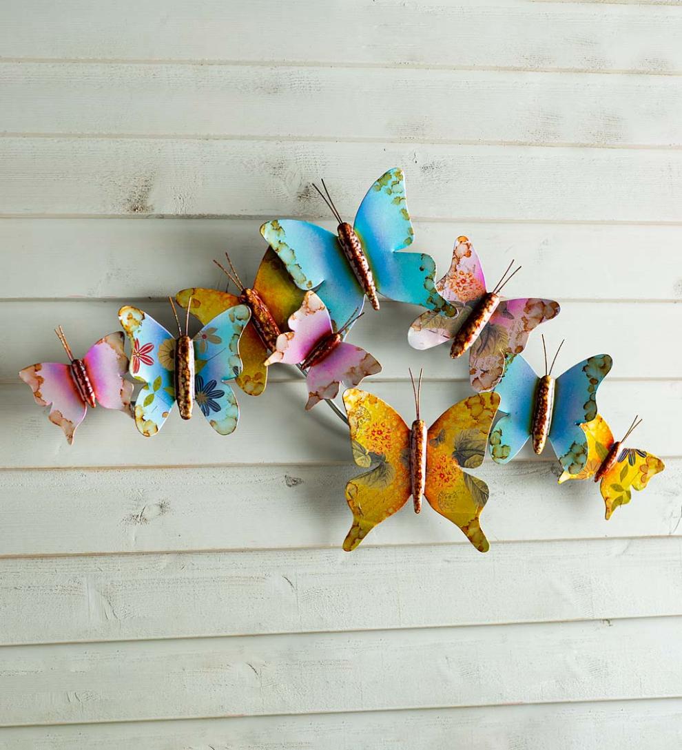 Plow &amp; Hearth Home Accents | Indoor Living Indoor/Outdoor 3D Painted Metal Butterfly Wall Art