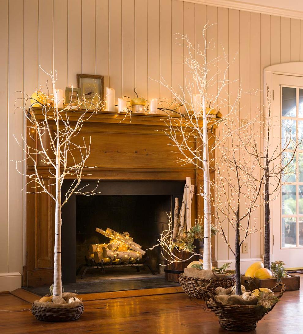 Plow &amp; Hearth Home Accents | Indoor Living Indoor/Outdoor Birch Tree With Micro Lights