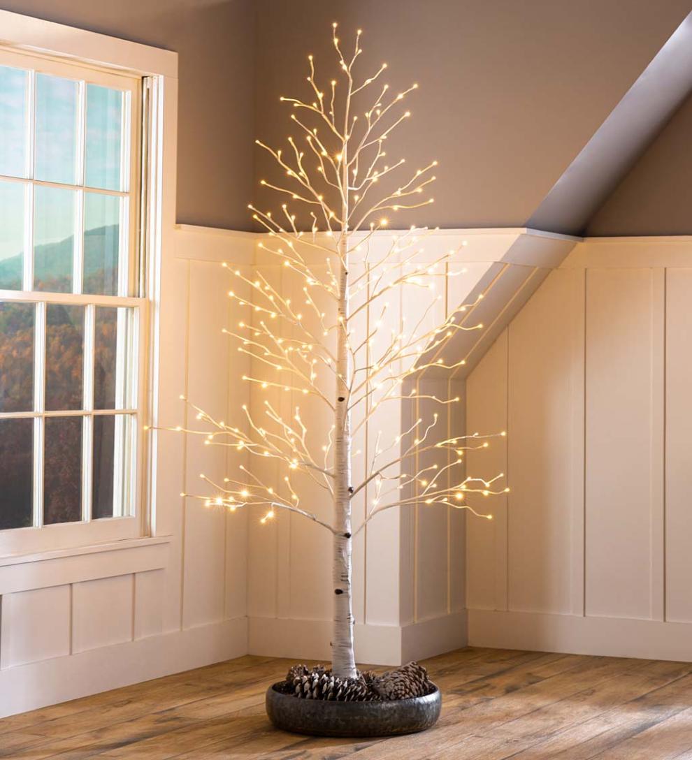 Plow &amp; Hearth Home Accents | Indoor Living Indoor/Outdoor Birch Tree With Warm White And Multicolor Lights