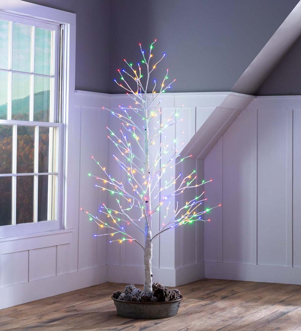 Plow &amp; Hearth Home Accents | Indoor Living Indoor/Outdoor Birch Tree With Warm White And Multicolor Lights
