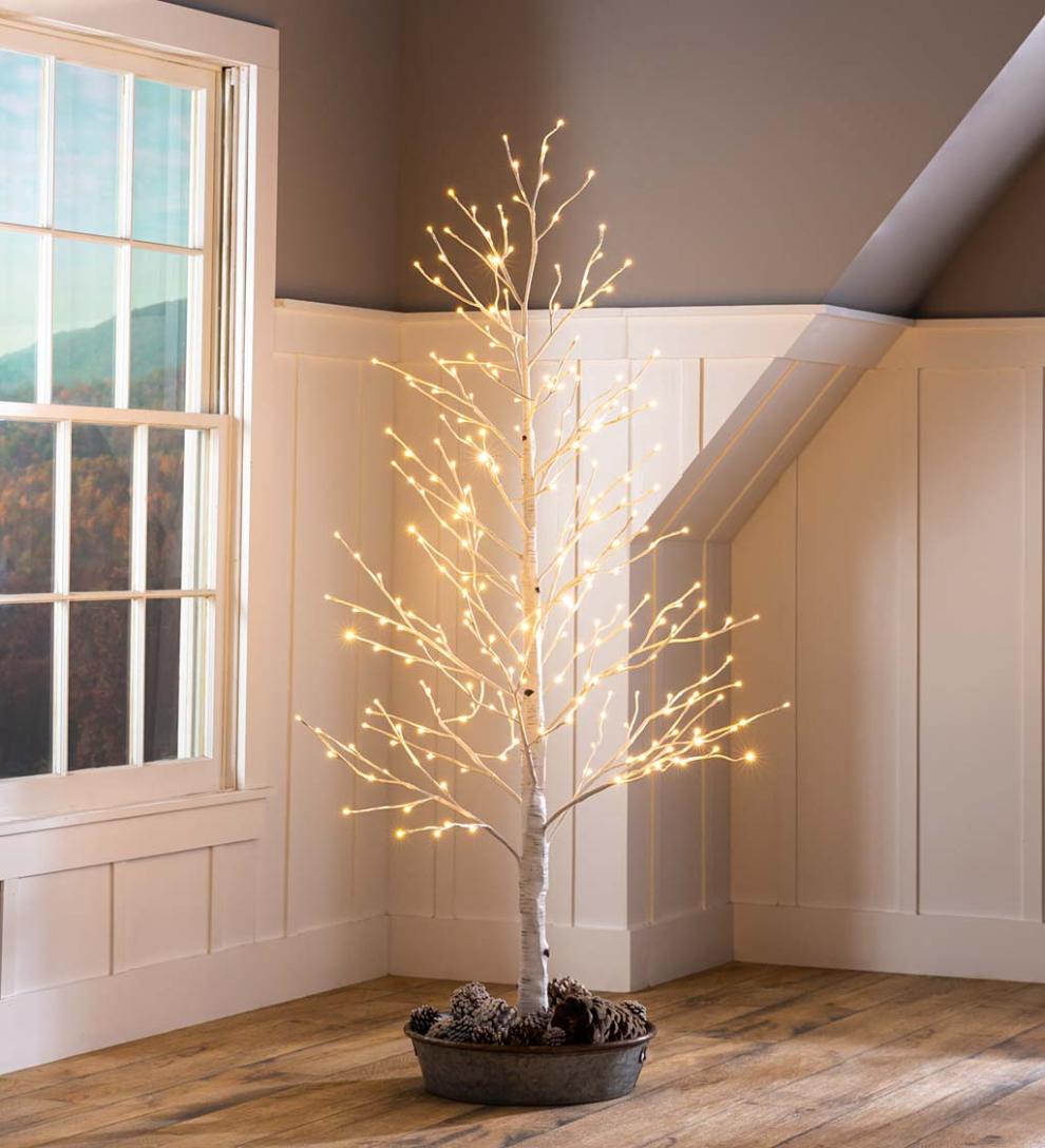 Plow &amp; Hearth Home Accents | Indoor Living Indoor/Outdoor Birch Tree With Warm White And Multicolor Lights
