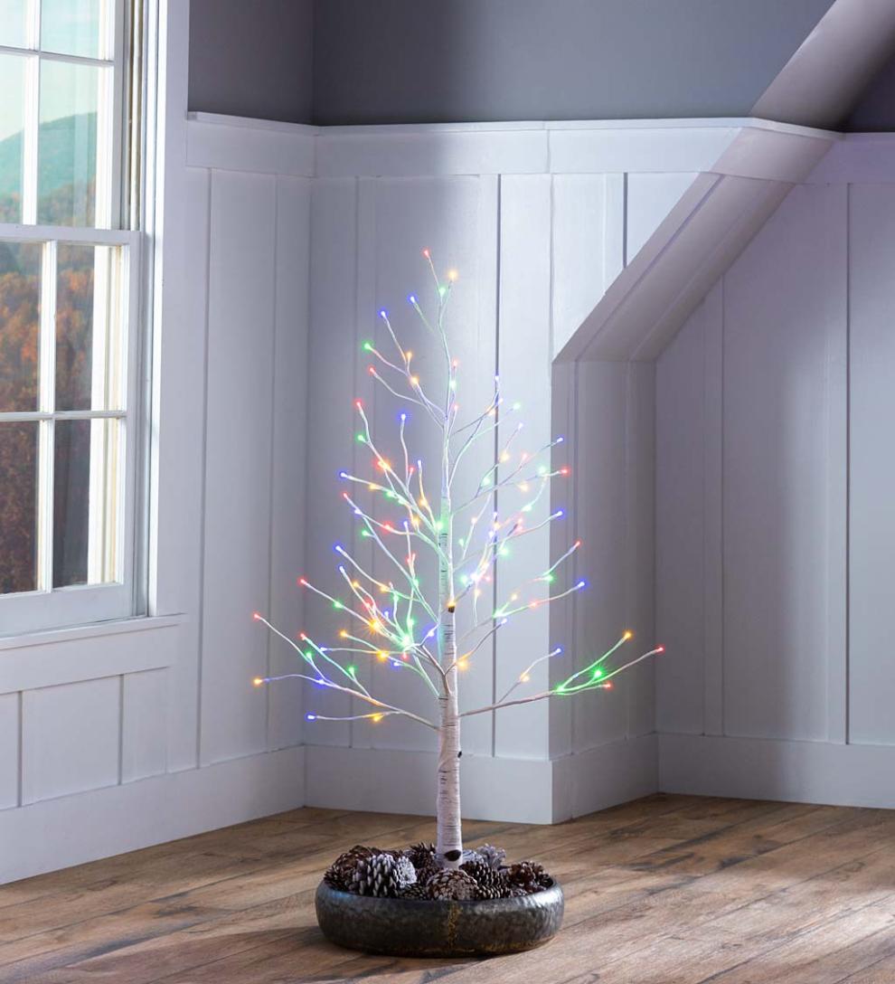 Plow &amp; Hearth Home Accents | Indoor Living Indoor/Outdoor Birch Tree With Warm White And Multicolor Lights