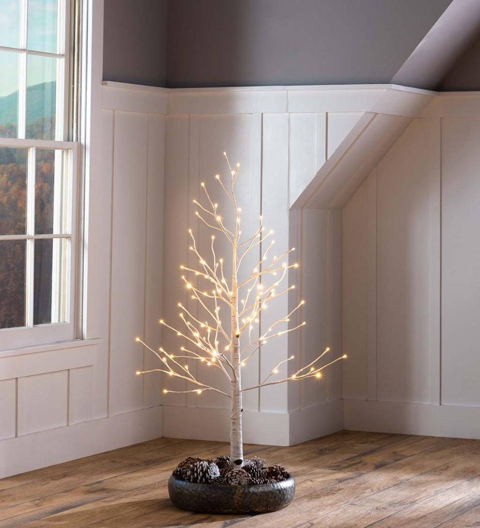 Plow &amp; Hearth Home Accents | Indoor Living Indoor/Outdoor Birch Tree With Warm White And Multicolor Lights