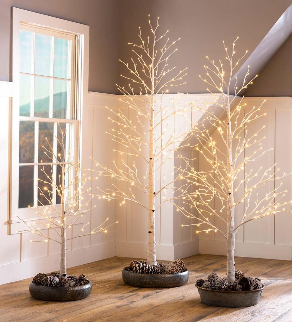 Plow &amp; Hearth Home Accents | Indoor Living Indoor/Outdoor Birch Tree With Warm White And Multicolor Lights