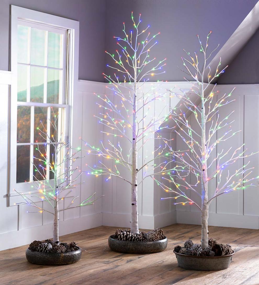 Plow &amp; Hearth Home Accents | Indoor Living Indoor/Outdoor Birch Tree With Warm White And Multicolor Lights