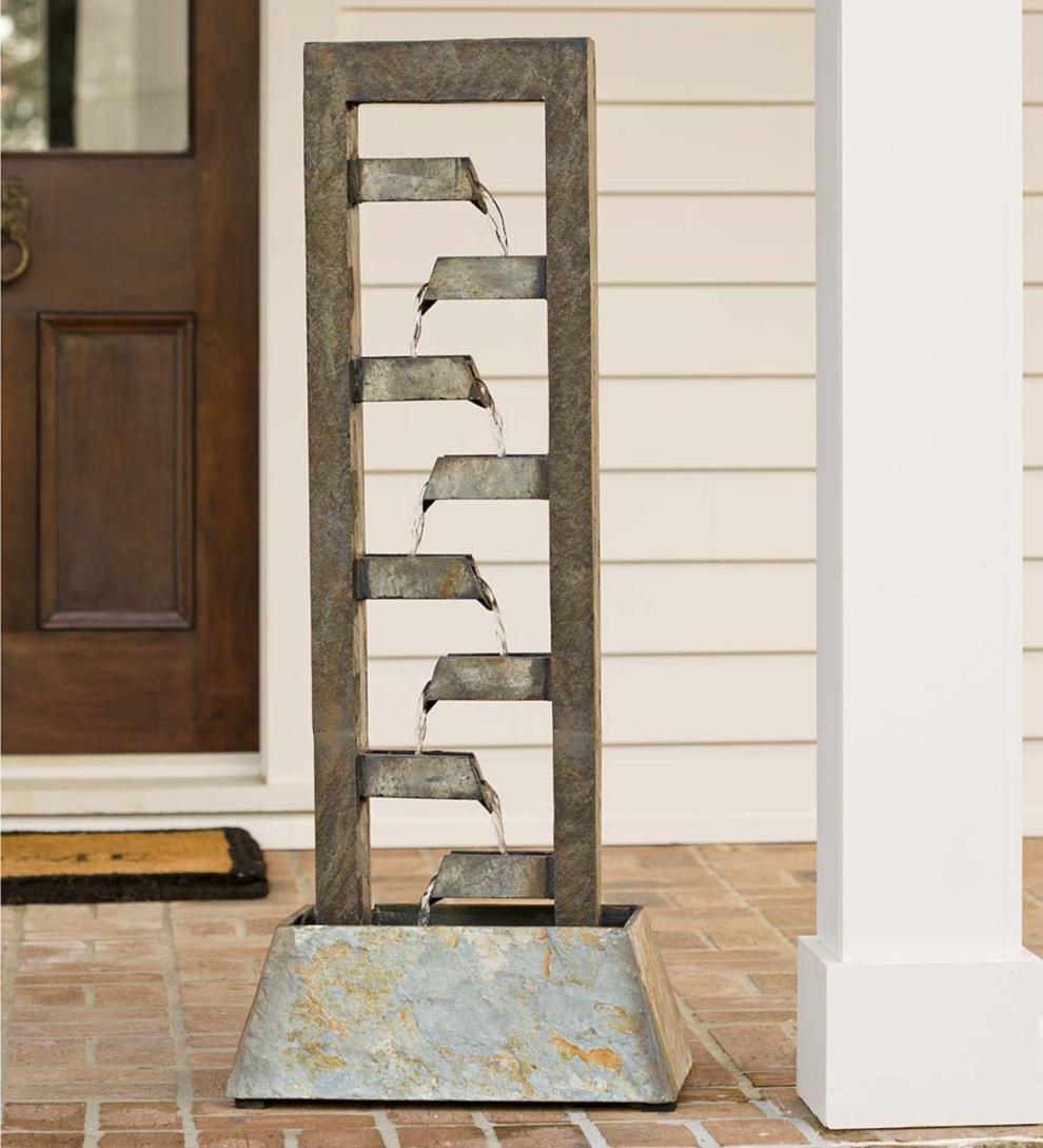 Plow &amp; Hearth Home Accents | Indoor Living Indoor/Outdoor Cascading Slate Vertical Fountain
