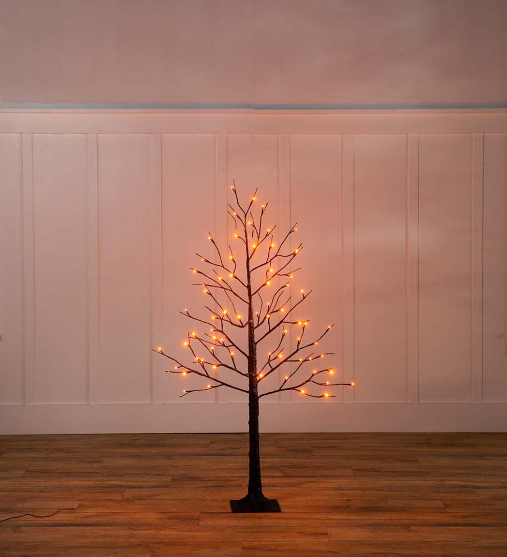 Plow &amp; Hearth Home Accents | Indoor Living Indoor/Outdoor Electric Lighted Halloween Black Tree With Orange Leds