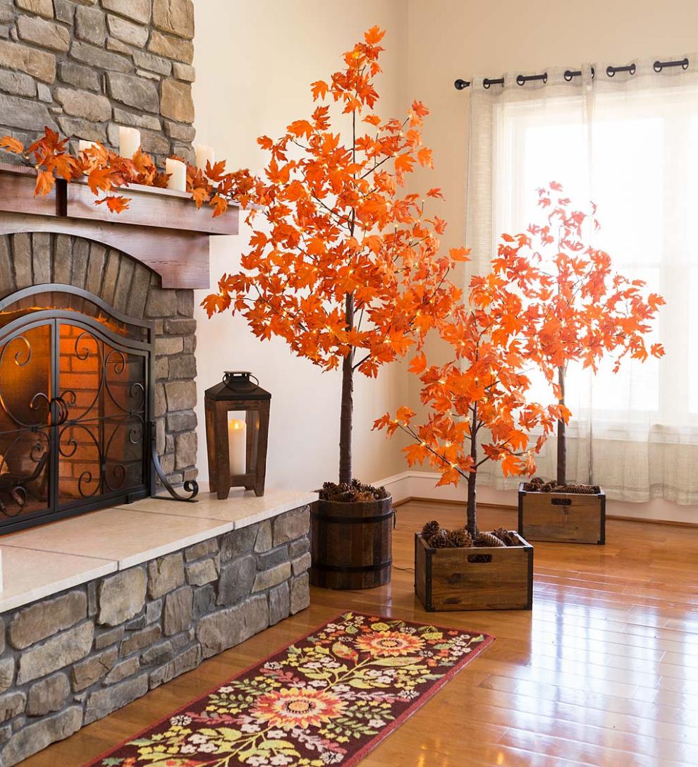 Plow &amp; Hearth Home Accents | Indoor Living Indoor/Outdoor Electric Lighted Maple Trees
