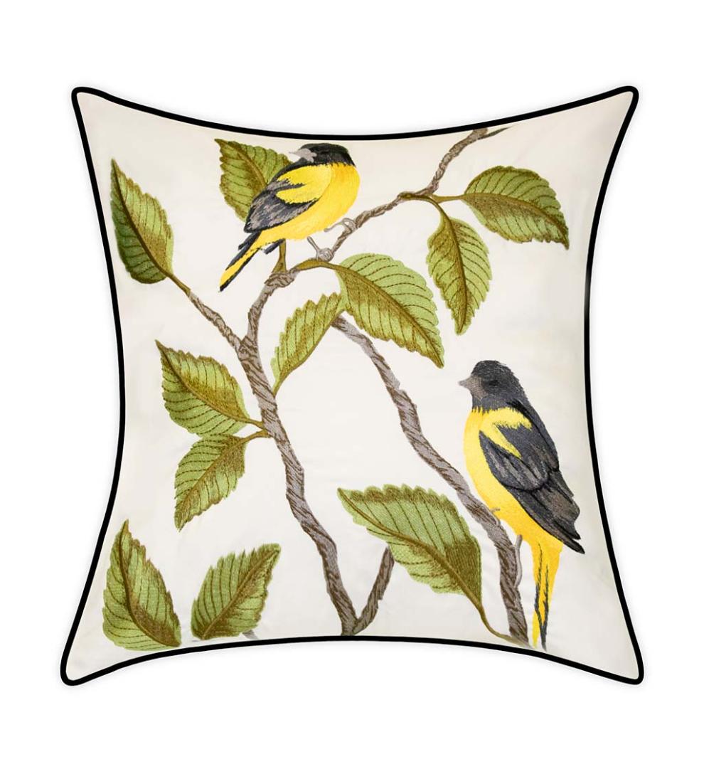 Plow &amp; Hearth Home Accents | Indoor Living Indoor/Outdoor Embroidered Birds Throw Pillow - Yellow