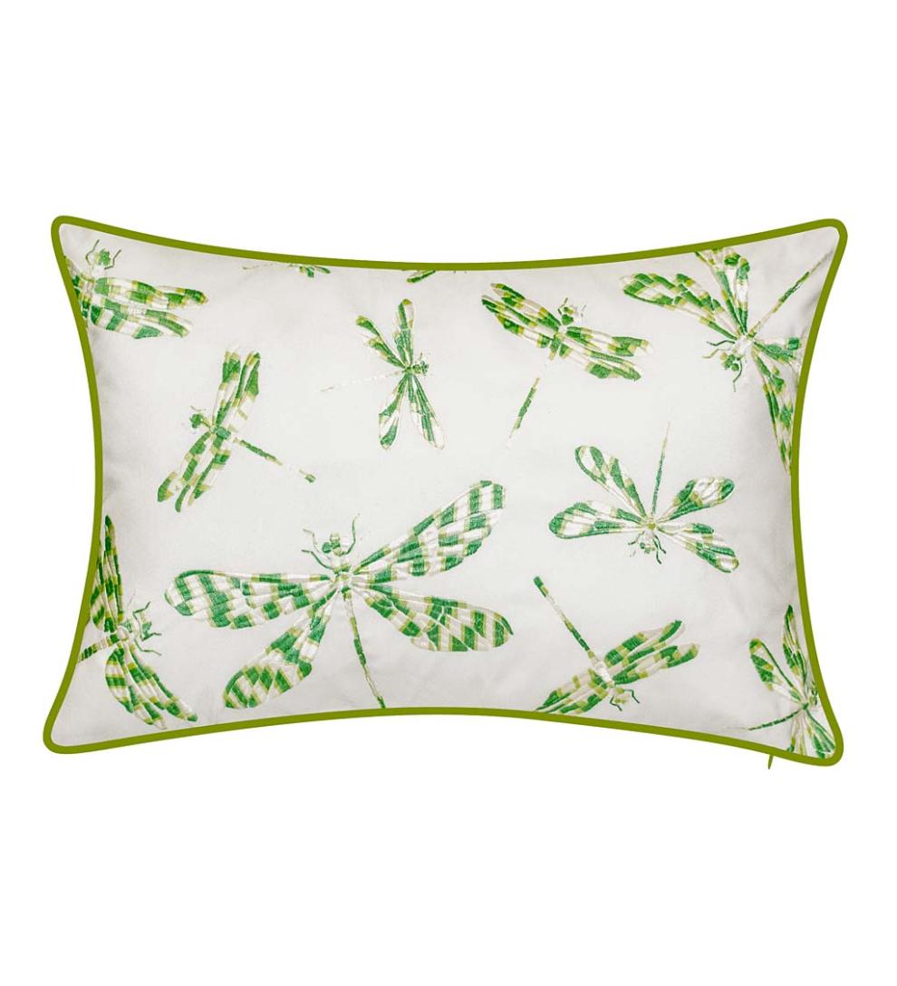 Plow &amp; Hearth Home Accents | Indoor Living Indoor/Outdoor Embroidered Dragonfly Lumbar Pillow - Black