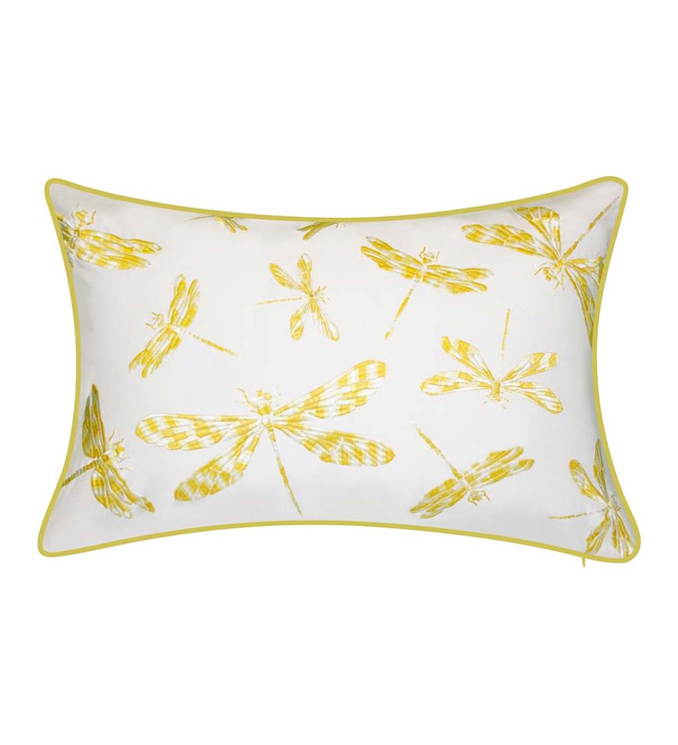 Plow &amp; Hearth Home Accents | Indoor Living Indoor/Outdoor Embroidered Dragonfly Lumbar Pillow - Black