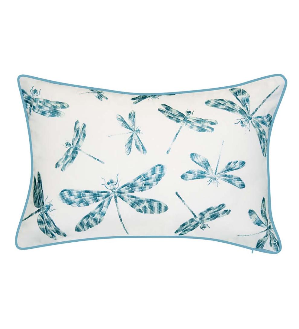 Plow &amp; Hearth Home Accents | Indoor Living Indoor/Outdoor Embroidered Dragonfly Lumbar Pillow - Black