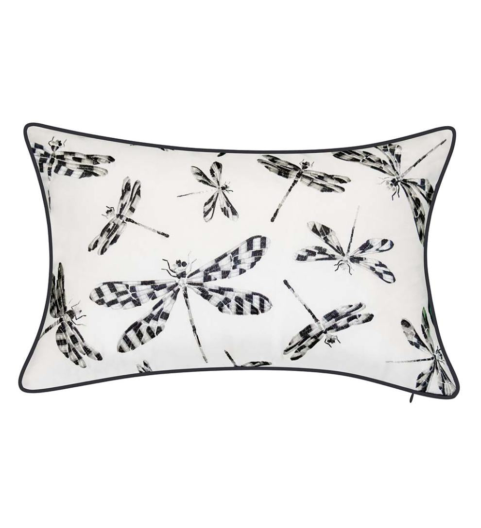 Plow &amp; Hearth Home Accents | Indoor Living Indoor/Outdoor Embroidered Dragonfly Lumbar Pillow - Black