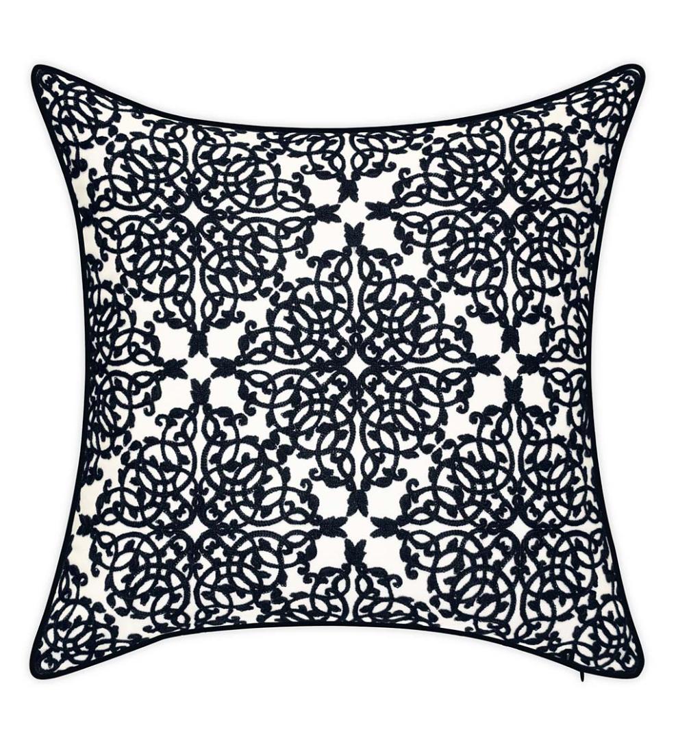 Plow &amp; Hearth Home Accents | Indoor Living Indoor/Outdoor Embroidered Lacework Throw Pillow - Black