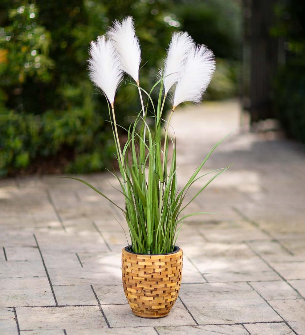 Plow &amp; Hearth Home Accents | Indoor Living Indoor/Outdoor Faux Pampas Grass Potted Plant