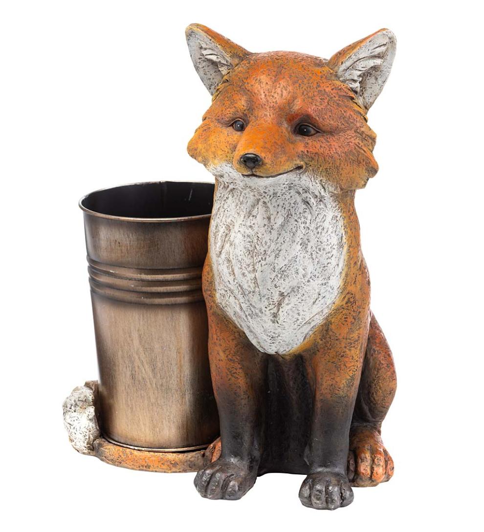 Plow &amp; Hearth Home Accents | Indoor Living Indoor/Outdoor Faux Stone Fox Planter With Metal Container