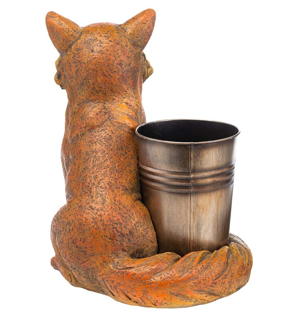 Plow &amp; Hearth Home Accents | Indoor Living Indoor/Outdoor Faux Stone Fox Planter With Metal Container
