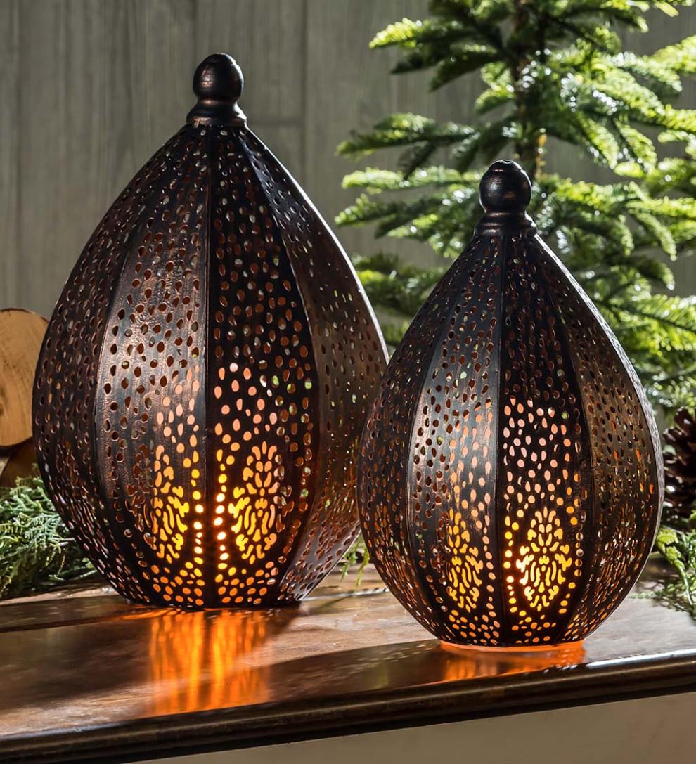 Plow &amp; Hearth Home Accents | Indoor Living Indoor/Outdoor Flicker Flame Battery Operated Moroccan Die Cut Lantern