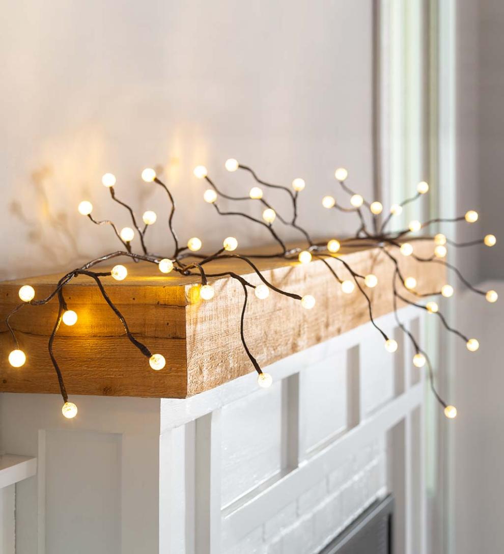 Plow &amp; Hearth Home Accents | Indoor Living Indoor/Outdoor Globe Lighted Branch Garland With 48 Lights