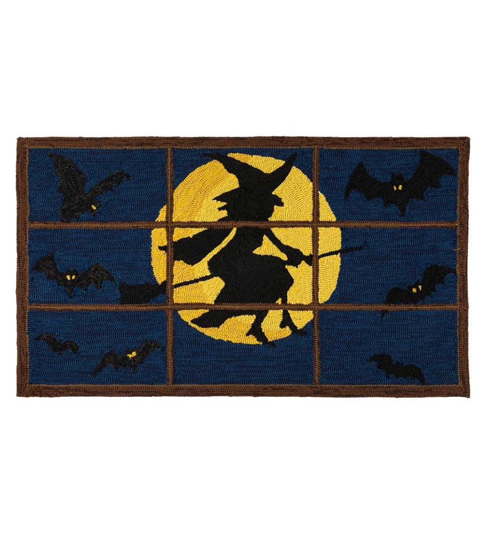 Plow &amp; Hearth Home Accents | Indoor Living Indoor/Outdoor Halloween Flying Witch Hooked Accent Rug