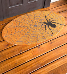 Plow &amp; Hearth Home Accents | Indoor Living Indoor/Outdoor Halloween Spider Web Hooked Oval Accent Rug