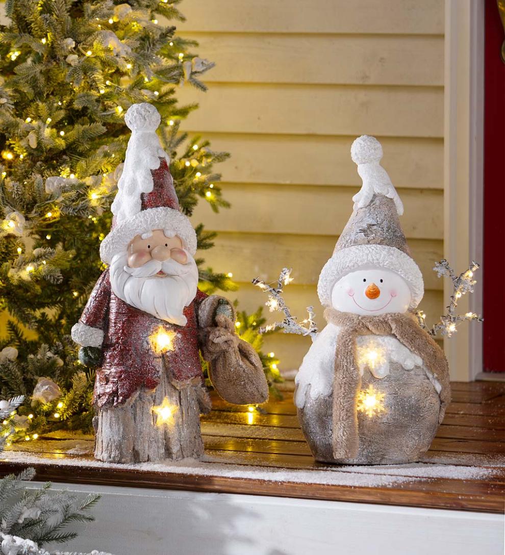 Plow &amp; Hearth Home Accents | Indoor Living Indoor/Outdoor Holiday Lighted Woodland Santa Statue