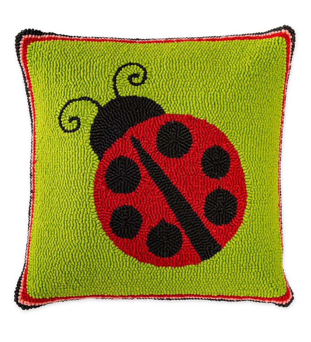Plow &amp; Hearth Home Accents | Indoor Living Indoor/Outdoor Hooked Polypropylene Ladybug Throw Pillow