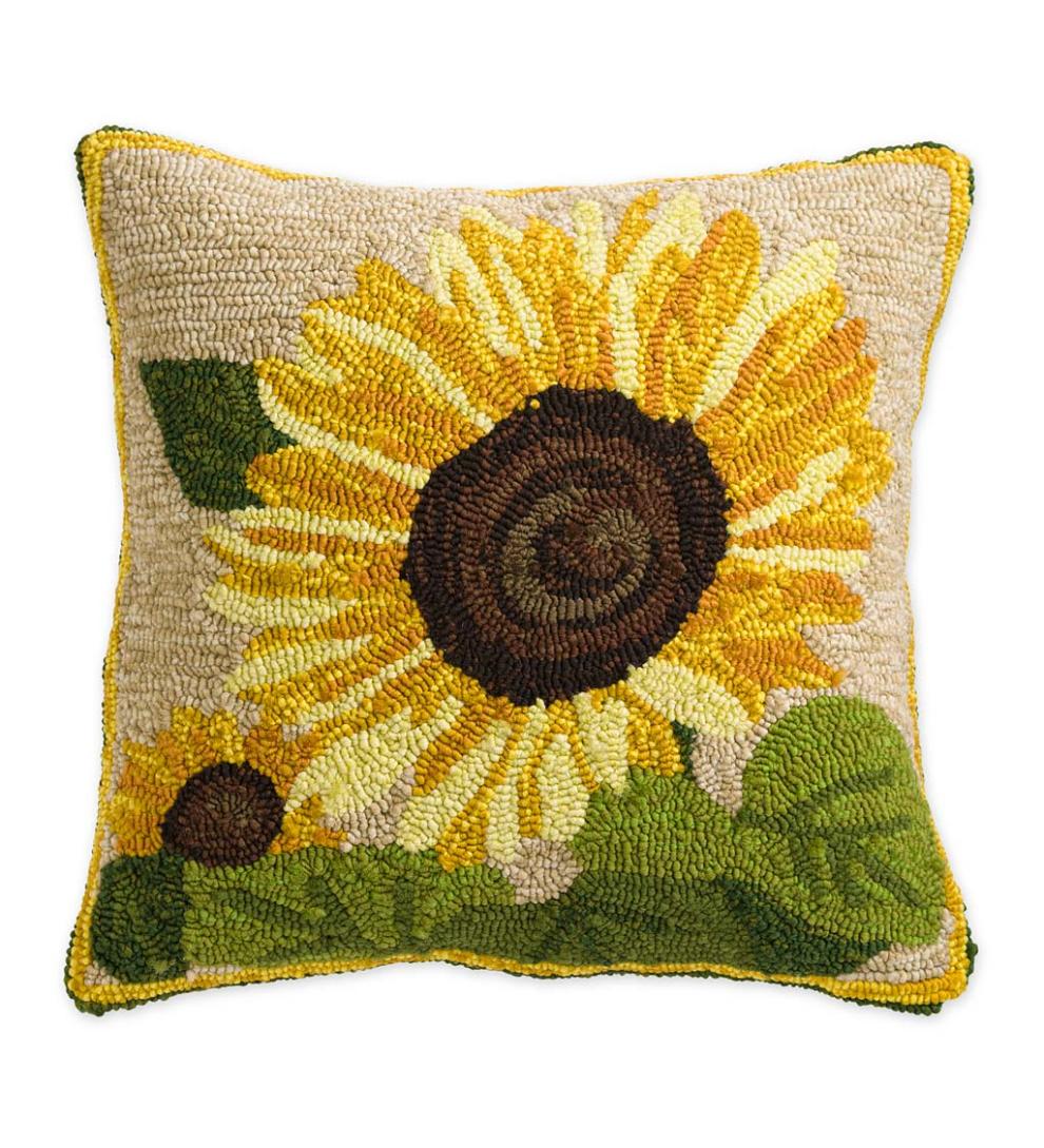 Plow &amp; Hearth Home Accents | Indoor Living Indoor/Outdoor Hooked Polypropylene Sunflower Throw Pillow