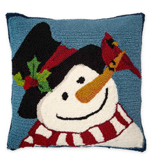 Plow &amp; Hearth Home Accents | Indoor Living Indoor/Outdoor Hooked Snowman And Cardinal Pillow