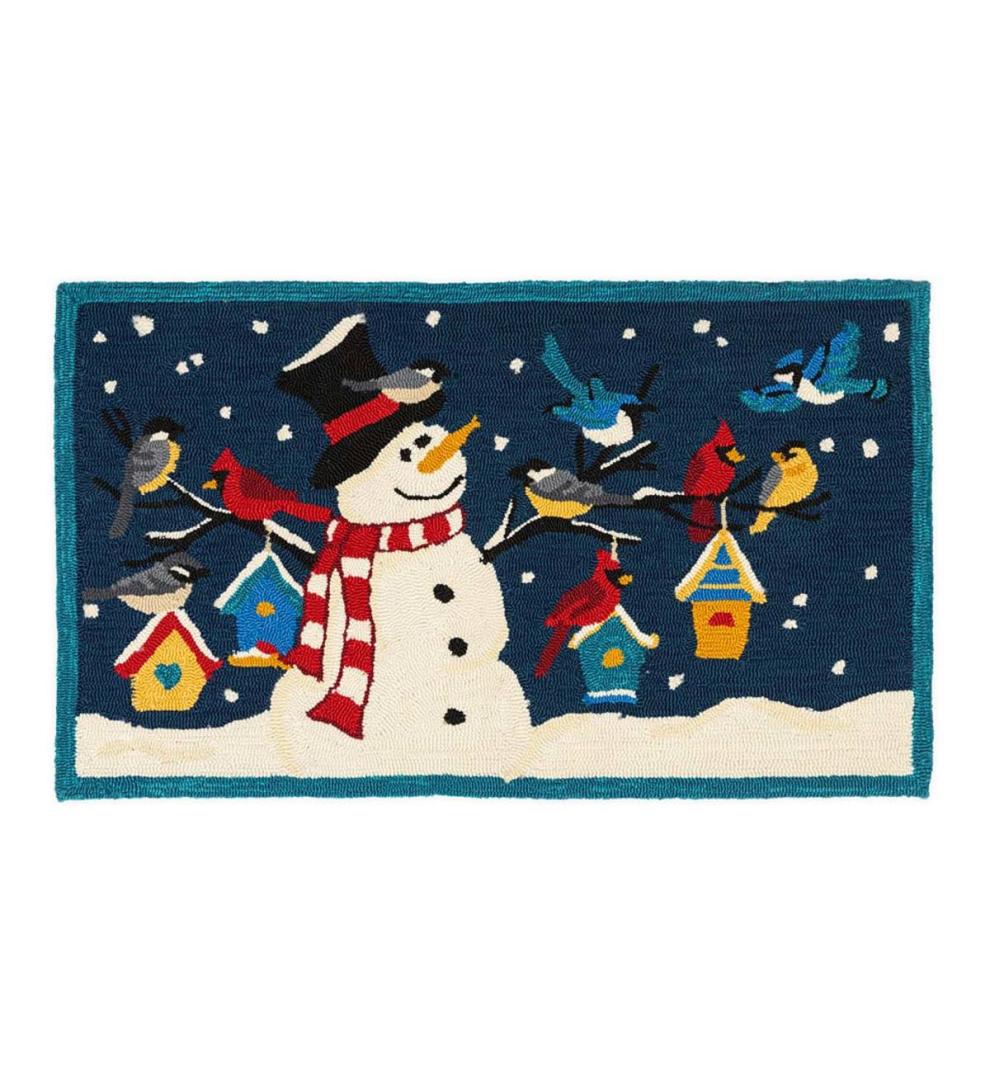 Plow &amp; Hearth Home Accents | Indoor Living Indoor/Outdoor Hooked Snowman With Winter Birds Accent Rug