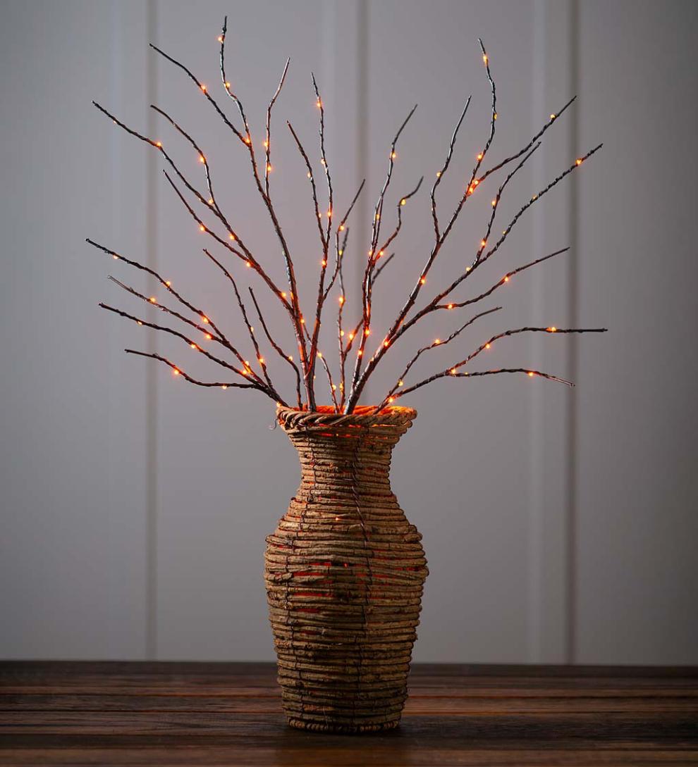 Plow &amp; Hearth Home Accents | Indoor Living Indoor/Outdoor Lighted Halloween Black Tree Branches With 100 Orange Leds, Set Of 2