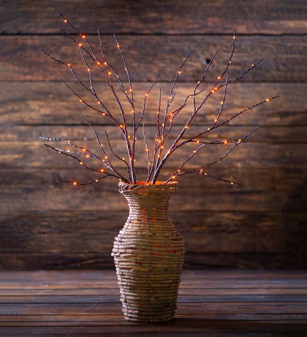 Plow &amp; Hearth Home Accents | Indoor Living Indoor/Outdoor Lighted Halloween Black Tree Branches With 100 Orange Leds, Set Of 2