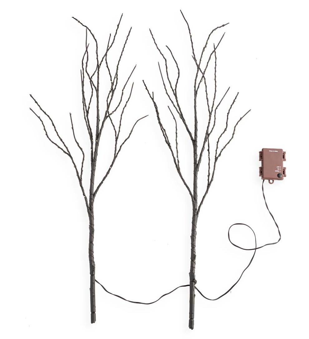 Plow &amp; Hearth Home Accents | Indoor Living Indoor/Outdoor Lighted Halloween Black Tree Branches With 100 Orange Leds, Set Of 2