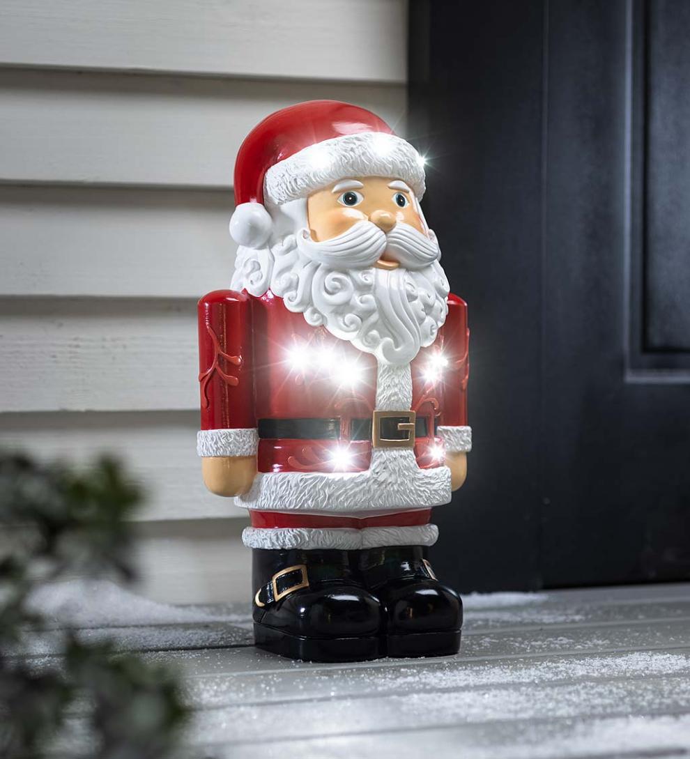 Plow &amp; Hearth Home Accents | Indoor Living Indoor/Outdoor Lighted Santa Claus Shorty Statue - White