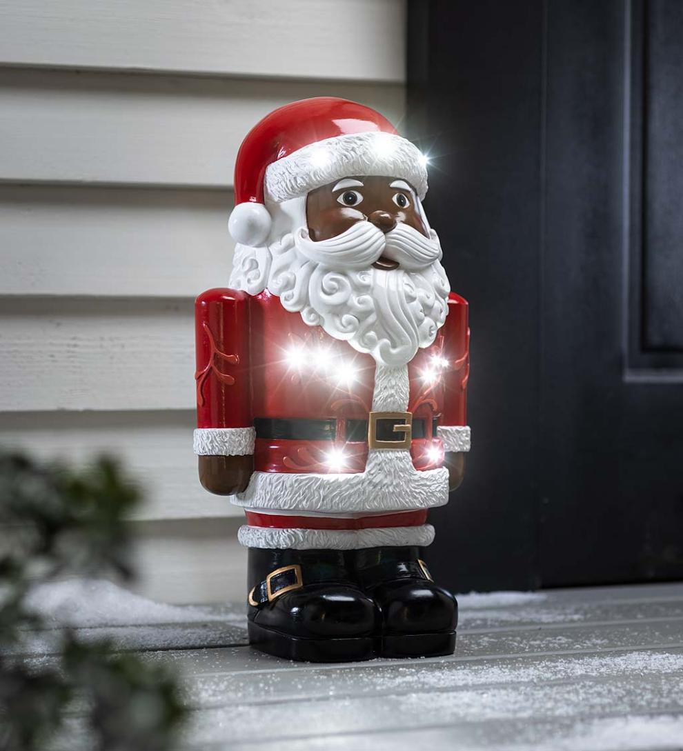 Plow &amp; Hearth Home Accents | Indoor Living Indoor/Outdoor Lighted Santa Claus Shorty Statue - White