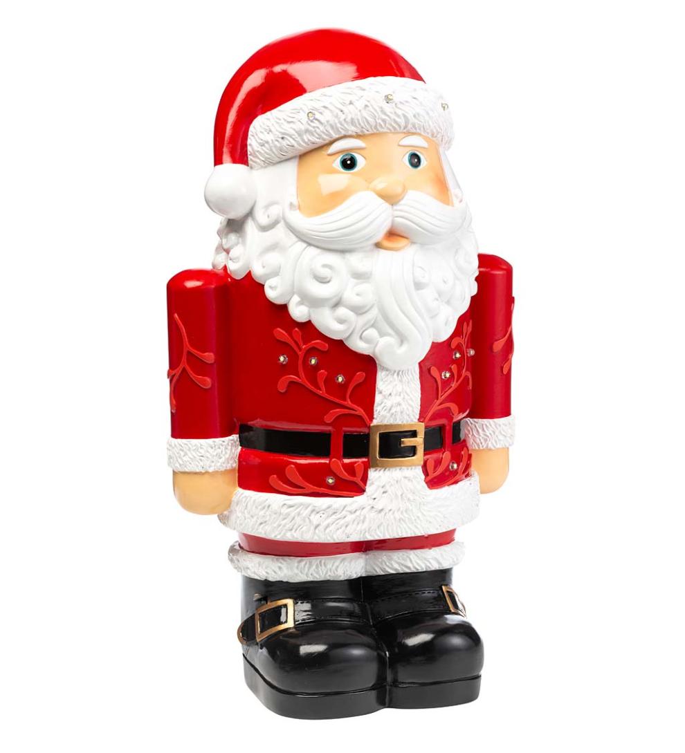 Plow &amp; Hearth Home Accents | Indoor Living Indoor/Outdoor Lighted Santa Claus Shorty Statue - White