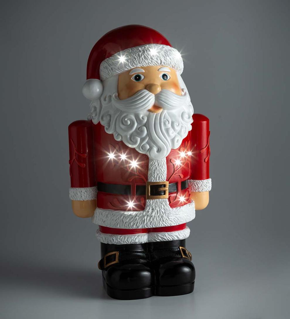 Plow &amp; Hearth Home Accents | Indoor Living Indoor/Outdoor Lighted Santa Claus Shorty Statue - White