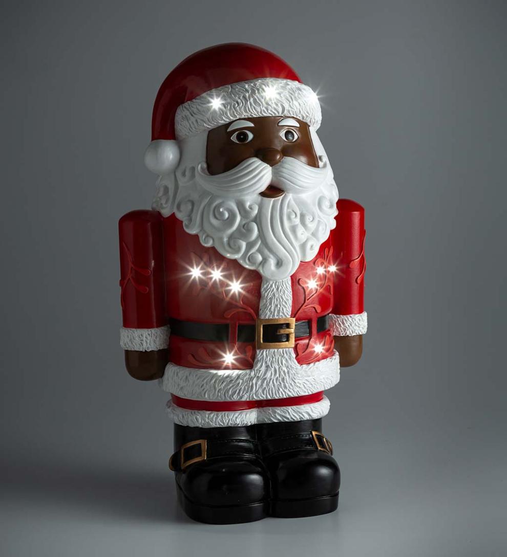 Plow &amp; Hearth Home Accents | Indoor Living Indoor/Outdoor Lighted Santa Claus Shorty Statue - White