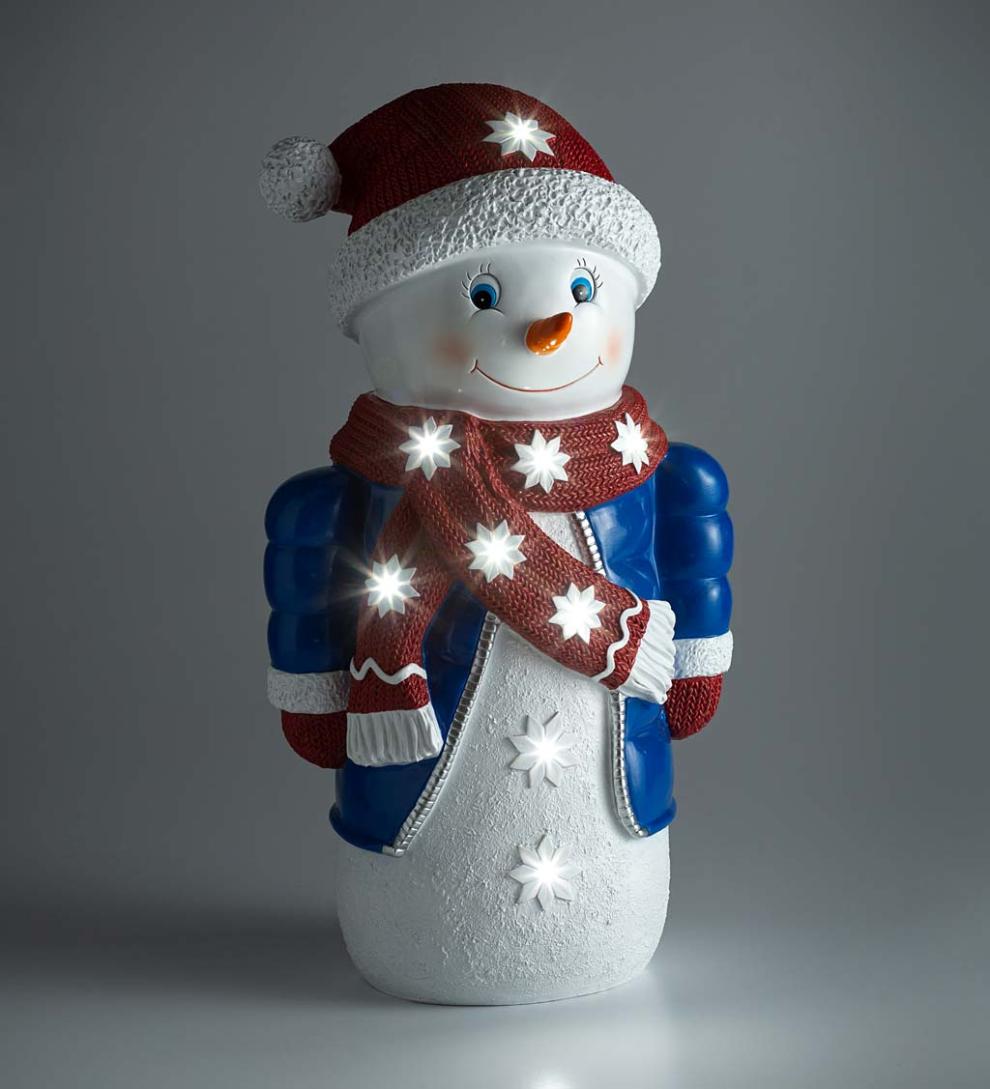 Plow &amp; Hearth Home Accents | Indoor Living Indoor/Outdoor Lighted Snowman Shorty Statue
