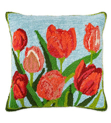 Plow &amp; Hearth Home Accents | Indoor Living Indoor/Outdoor Pink Tulips Hooked Polypropylene Throw Pillow