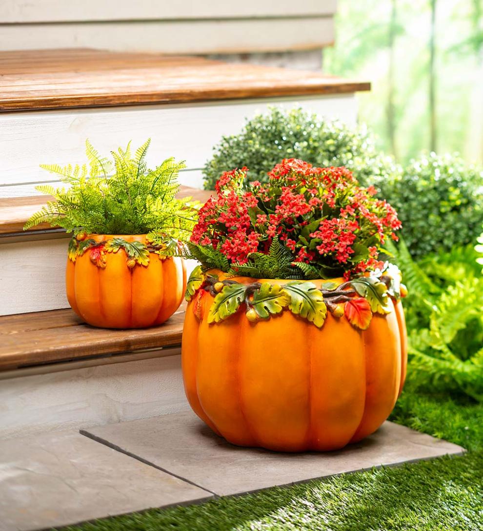 Plow &amp; Hearth Home Accents | Indoor Living Indoor/Outdoor Pumpkin Planters, Set Of 2