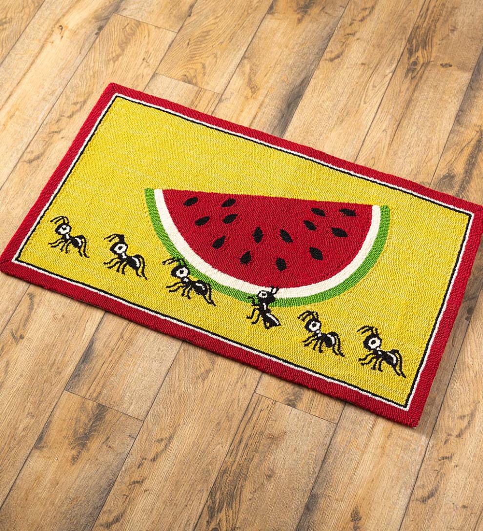 Plow &amp; Hearth Home Accents | Indoor Living Indoor/Outdoor Summer Picnic Ants Hooked Polypropylene Accent Rug