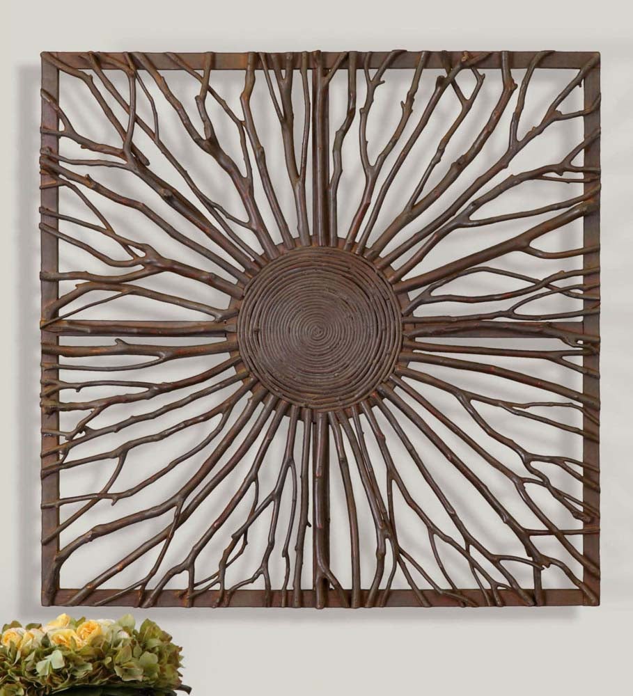 Plow &amp; Hearth Home Accents | Indoor Living Josiah Square Wood Branch Burst Wall Panel