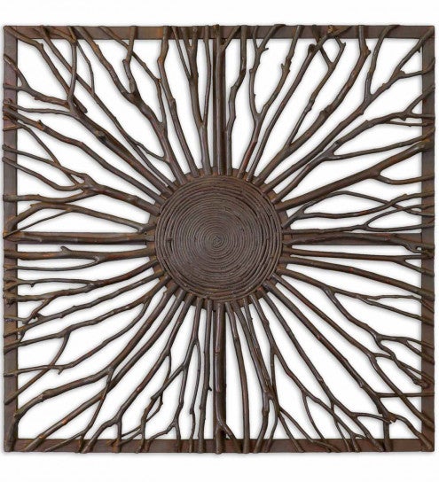 Plow &amp; Hearth Home Accents | Indoor Living Josiah Square Wood Branch Burst Wall Panel